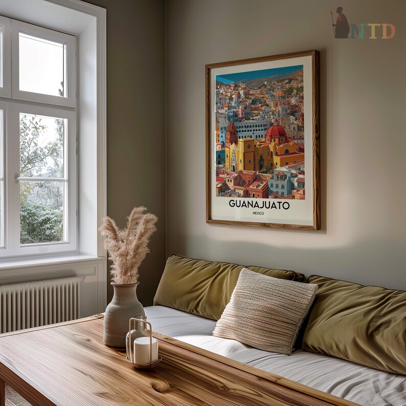 Guanajuato Mexiko Poster Druck | Bunte Koloniale Stadt Wandkunst | Historische Altstadt Strasse Illustration | Reise-Dekor-Geschenk Bild 3