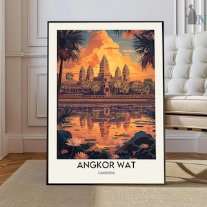 Angkor Wat Poster, Angkor Wat Travel Print, Cambodia Travel Print, Asia Travel Art, Angkor Wat print, Tropical Art, Asian Gift