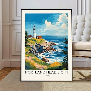 Portland Head Light Art, Portland Head Light Print, Portland Watercolor, Portland Maine Gift, Travel Poster, Portland Head Light art