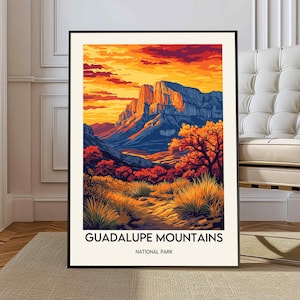 Póster del parque nacional de las montañas de Guadalupe Impresión artística Impresión de viaje / Póster de decoración del hogar Regalo / Ilustración digital Obra de arte / Regalo de cumpleaños
