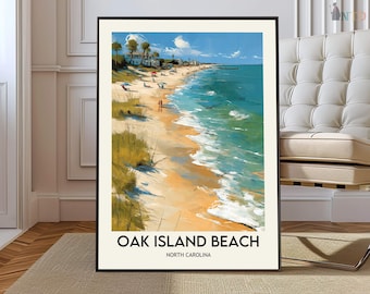 Oak Island Beach North Carolina Poster Print, Coastal Wall Art, Carolina Shore Map Decor, Beach Travel Oak Island Beach NC print
