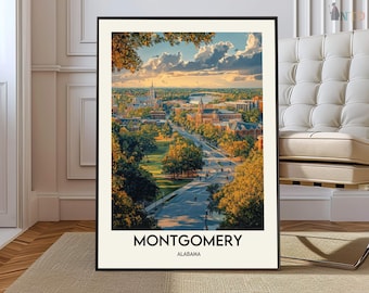 Montgomery Alabama Poster Print, State Capital Wall Art, Historic City Map Decor, Montgomery poster gift, Montgomery map print