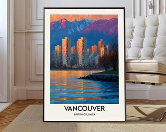 Vancouver City Poster Print | BC Skyline Stanley Park Wall Art | Pacific Northwest Canada Map Decor | Travel Illustration Gift