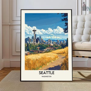 Seattle Print, Seattle Wall Art, Seattle Poster, Seattle Photo, Seattle Poster Print, Seattle Travel Poster, Cascade Mountains Seattle