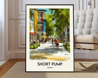 Short Pump Virginia Poster, Richmond Suburban Town Wall Art, Scenic Henrico County Landscape Illustration
