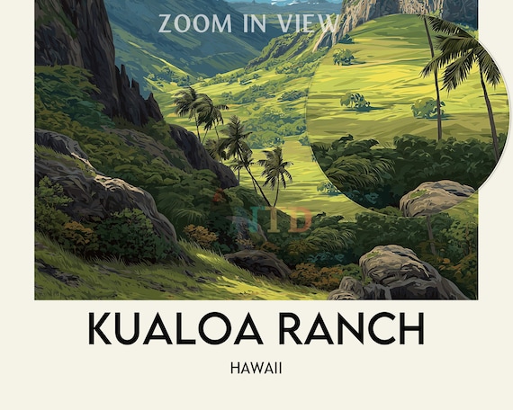 Kualoa Ranch Poster Print Oahu Hawaii Wall Art Tropical Valley