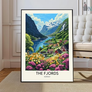 Fjords Travel Poster, Norway travel poster, Fjords Wall Art Print, Fjords Travel Art Poster, Digital Download, Printable Norway Wall Art