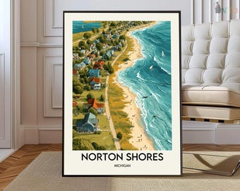 Norton Shores Michigan Poster Print, Lake Michigan Beach Wall Art, Scenic Coastal City Decor, USA Travel Gift