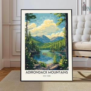 Wydruk z górami Adirondack, sztuka ścienna z górami Adirondack, plakat z górami Adirondack, zdjęcie z górami Adirondack, wydruk z Nowego Jorku, Lake Placid