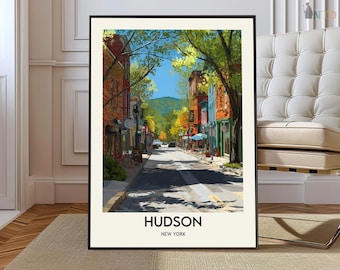 Hudson New York Poster Print, Upstate NY Riverfront Town Wall Art, Scenic Hudson Valley Map Decor, Travel Illustration Gift