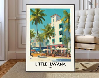 Little Havana Miami Poster, Calle Ocho Cuban Culture Wall Art, Colorful Street Cityscape Illustration