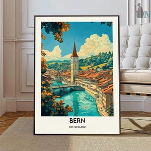 Bern Poster, Bern Travel Print, Tropical Decor, City Wall Art, Swiss Decor, Switzerland Travel Print, Bern Gift, Bern Travel Poster