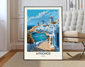 ミコノス島の地図ポスター、ミコノス島のプリント、ミコノス島の