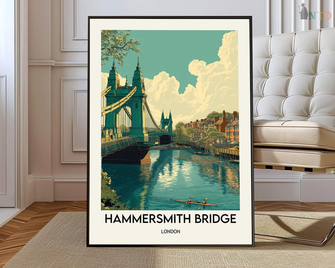Hammersmith Bridge London Poster, Iconic Thames Riverside Landmark Wall ...