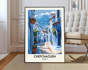 シェフシャウエンの水彩画、モロッコの壁画、シェフシャウエンの街並み