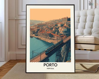Porto Portugal Poster Print, Ribeira Skyline and Douro River Wall Art, Vintage Cityscape Decor, European Travel Gift
