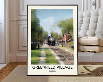 Greenfield Village Michigan Poster, Historic Living History Museum Wall Art, Dearborn Heritage Landscape Illustration