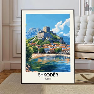 Cartel de Shkoder, arte de la pared de Shkoder, impresión de Shkoder, foto de Shkoder, impresión del cartel de Shkoder, cartel de viaje de Shkoder, Albania de Shkoder, lago Shkodra