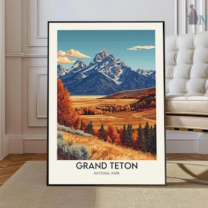 Impression du parc national de Grand Teton, affiche photo du parc national de Grand Teton, art mural de voyage de Grand Teton, impression de carte de Grand Teton, impression du Wyoming