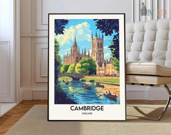Poster Cambridge, stampa di viaggio Inghilterra, arredamento britannico, poster di viaggio Regno Unito, stampa della città, regalo Cambridge, poster di viaggio Cambridge