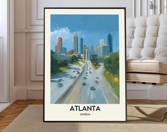 Atlanta Georgia Poster, ATL Skyline Downtown Wall Art, Scenic Urban Cityscape Illustration