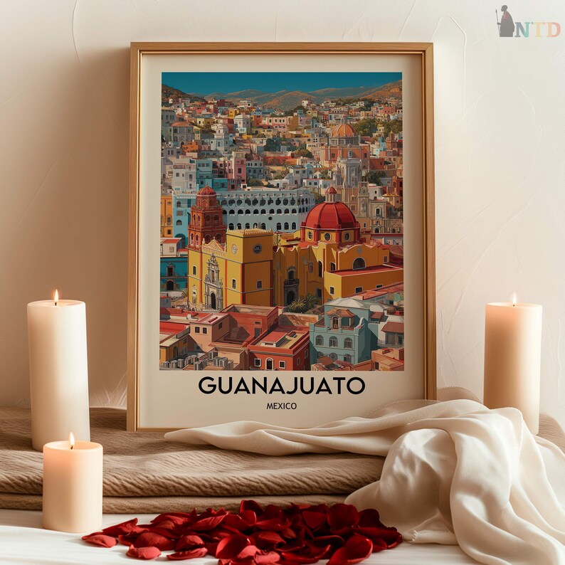 Guanajuato Mexiko Poster Druck | Bunte Koloniale Stadt Wandkunst | Historische Altstadt Strasse Illustration | Reise-Dekor-Geschenk Bild 13