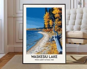 Waskesiu Lake Poster Print | Prince Albert National Park Wall Art | Saskatchewan Canada Map Decor | Boreal Travel Gift