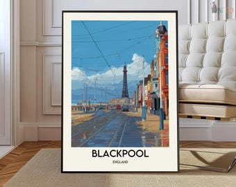 Blackpool UK Poster Print, British Seaside Wall Art, Lancashire Coastal Travel Decor Gift