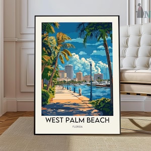 WEST PALM BEACH Travel Printable Poster - Florida Travel Poster -Palm Beach Painting -Cityscape Painting -Palm Beach Wall Art Decor -Florida