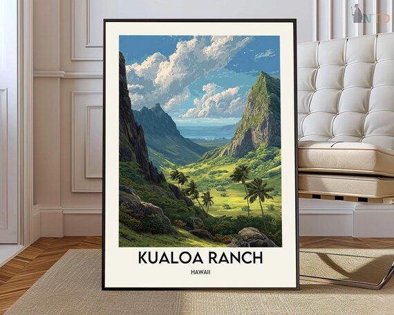 Kualoa Ranch Poster Print Oahu Hawaii Wall Art Tropical Valley