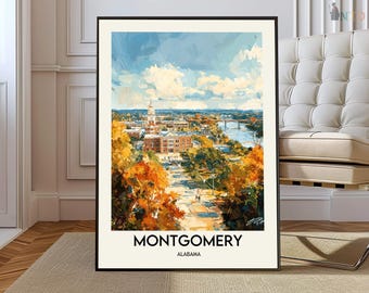 Stampa poster di Montgomery, Alabama, arte murale della capitale dello stato, decorazione con mappa della città storica, regalo poster di Montgomery, stampa della mappa di Montgomery
