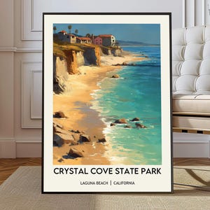Crystal Cove State Park California Poster Print, Laguna Beach Coast Art, Pacific Shore Map Decor, Travel Illustration, Orange County art