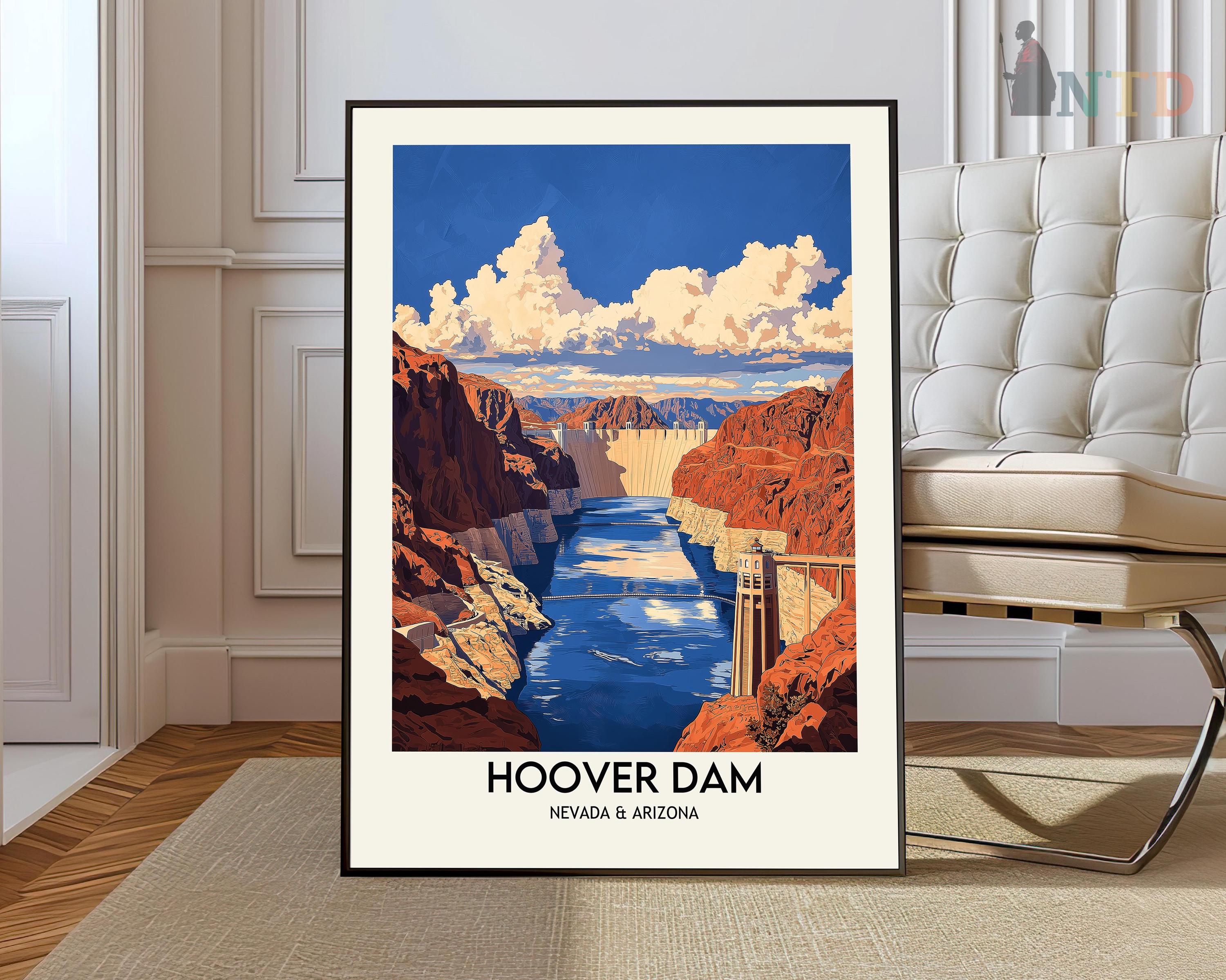 Hoover Dam NV Wall Art, Black Canyon Print, Nevada Watercolor Art