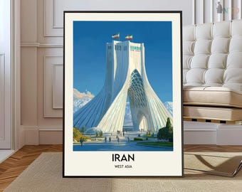 Iran Poster Print, Persian Cultural Landmarks Wall Art, Historic Country Map Decor, Middle East Travel Illustration Gift