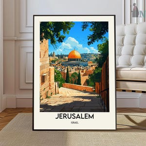 Póster de Jerusalén, Arte mural de Jerusalén, Impresión de Jerusalén, Foto de Jerusalén, Impresión de póster de Jerusalén, Póster de Jerusalén, Israel, Cúpula de la Roca