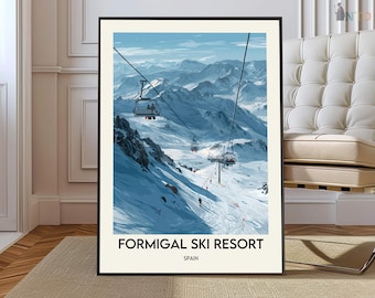 Formigal Ski Resort Spain Poster, Aragon Pyrenees Winter Ski Wall Art, Panticosa Alpine Landscape Illustration