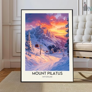Mount Pilatus Travel Print Mountain Pilatus Poster Swiss Art Print Switzerland Lover Gift Wall Hanging Home Decor Mount Pilatus Illustration