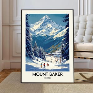 Póster de la estación de esquí de Mount Baker, arte mural de la estación de esquí de Mount Baker, impresión de la estación de esquí de Mount Baker, foto de la estación de esquí de Mount Baker, póster de North Cascades