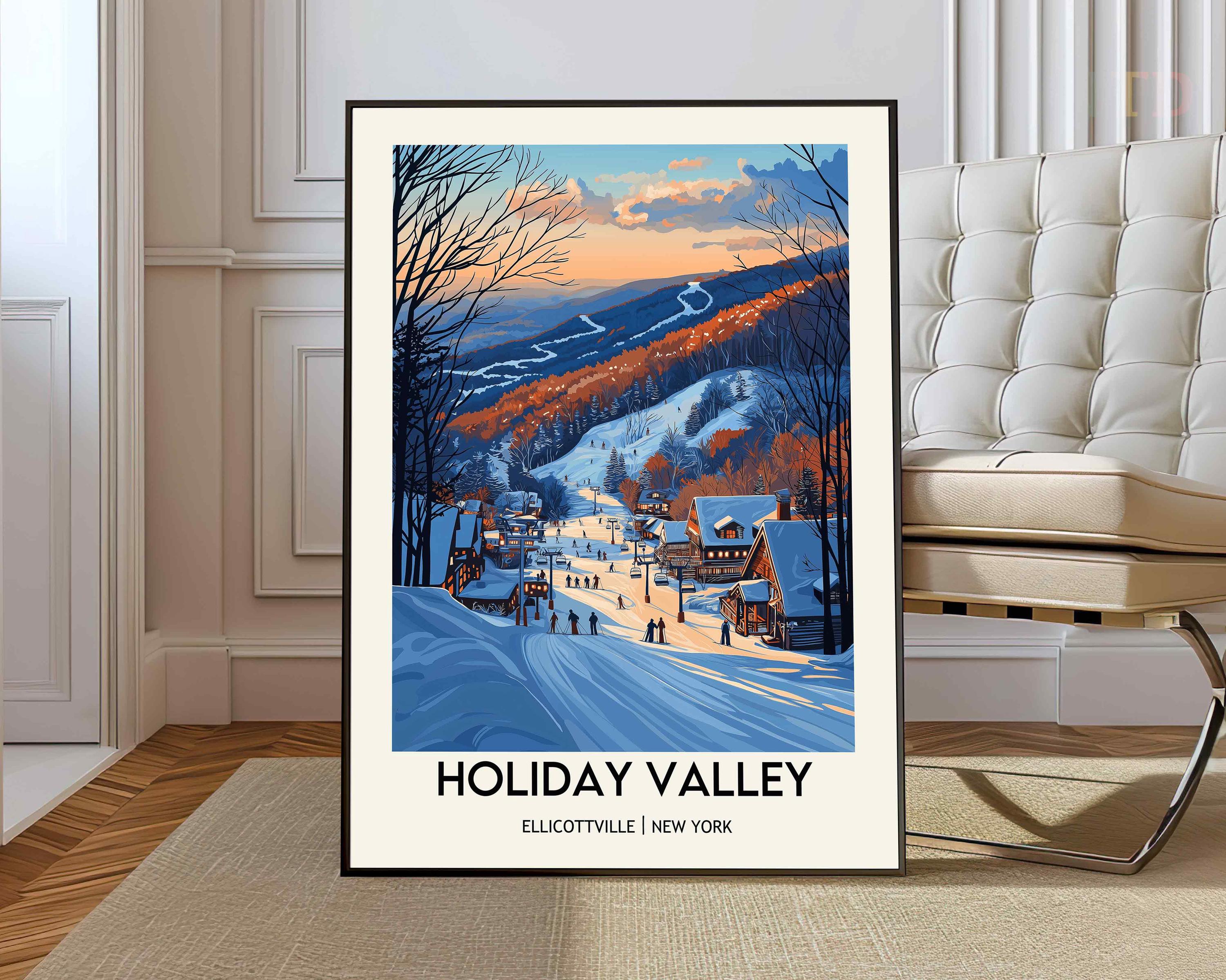 5669)デリア・レイス　版画「Winter Vacation」22/30 Holiday Valley Poster, Holiday Valley Wall Art, Holiday Valley