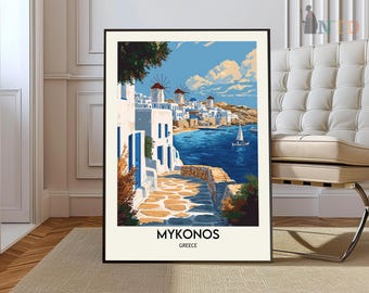 ミコノス島 水彩画 ポスター ギリシャ 旅行 プリント ウォールアート