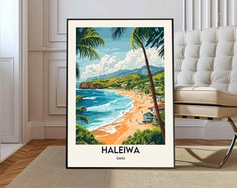North Shore Oahu Surf Map - 12x18 Retro Hawaii Travel Print