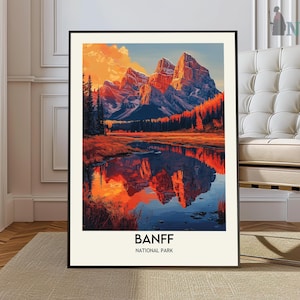 Banff Nationalpark Drucke, Kanada Reise Poster, Banff druckbare Wandkunst, Wahrzeichen Digitaldruck, Illustrationsmalerei, personalisiertes Geschenk