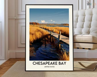 Chesapeake Bay Poster Print Maryland Virginia Wall Art America's Estuary Coastal Scenic Decor USA Travel Illustration Gift