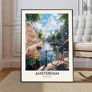Impression d'Amsterdam, art mural Amsterdam, affiche d'Amsterdam, photo d'Amsterdam, impression de la ville d'Amsterdam, affiche de voyage d'Amsterdam, Amsterdam Pays-Bas