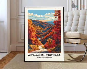 Góry Appalachy Druk, Druk Appalachów, Plakat Appalachów, Szlak Appalachów, Sztuka ścienna Appalachów, Sztuka Appalachów, Druk górski
