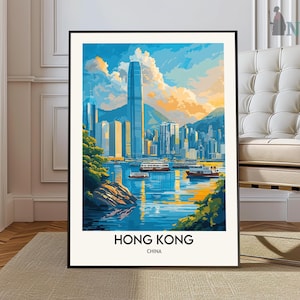 Hong Kong Print, Hong Kong Poster, Hong Kong Art, Hong Kong Wall Art, Hong Kong Skyline, Hong Kong China, Travel Poster, Printable Wall