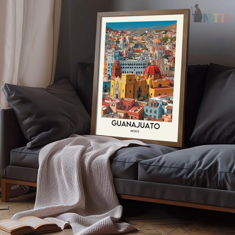 Guanajuato Mexiko Poster Druck | Bunte Koloniale Stadt Wandkunst | Historische Altstadt Strasse Illustration | Reise-Dekor-Geschenk Bild 7
