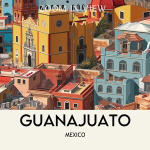 Guanajuato Mexiko Poster Druck | Bunte Koloniale Stadt Wandkunst | Historische Altstadt Strasse Illustration | Reise-Dekor-Geschenk Bild 2