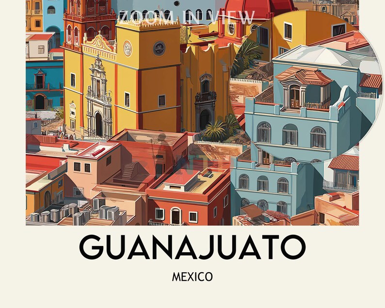 Guanajuato Mexiko Poster Druck | Bunte Koloniale Stadt Wandkunst | Historische Altstadt Strasse Illustration | Reise-Dekor-Geschenk Bild 2