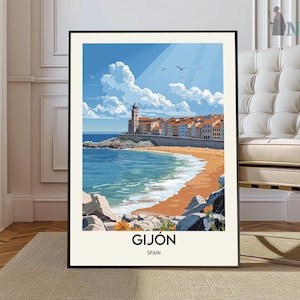 Cartel de Gijón, Arte de pared de Gijón, Impresión de Gijón, Foto de Gijón, Impresión de cartel de Gijón, Cartel de viaje de Gijón, Gijón España, Cartel de Asturias, Cartel de España